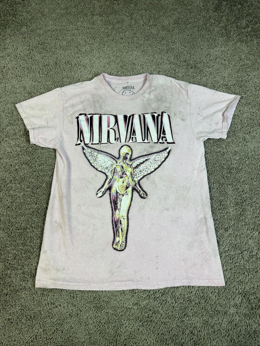 Nirvana Shirt Mens M Pink In Utero Graphic Grunge Crew Neck Cotton Tagless